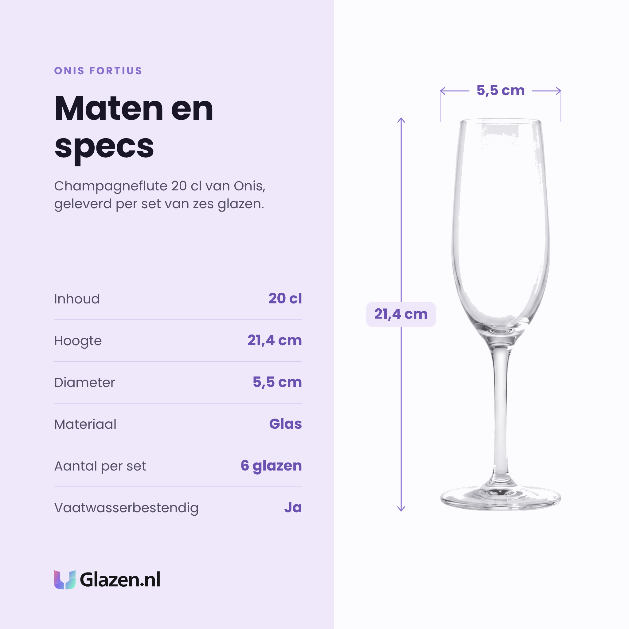 Onis Fortius champagneflute 20 cl specificaties: inhoud 20 cl, hoogte 21,4 cm, diameter 5,5 cm, glas, set van 6
