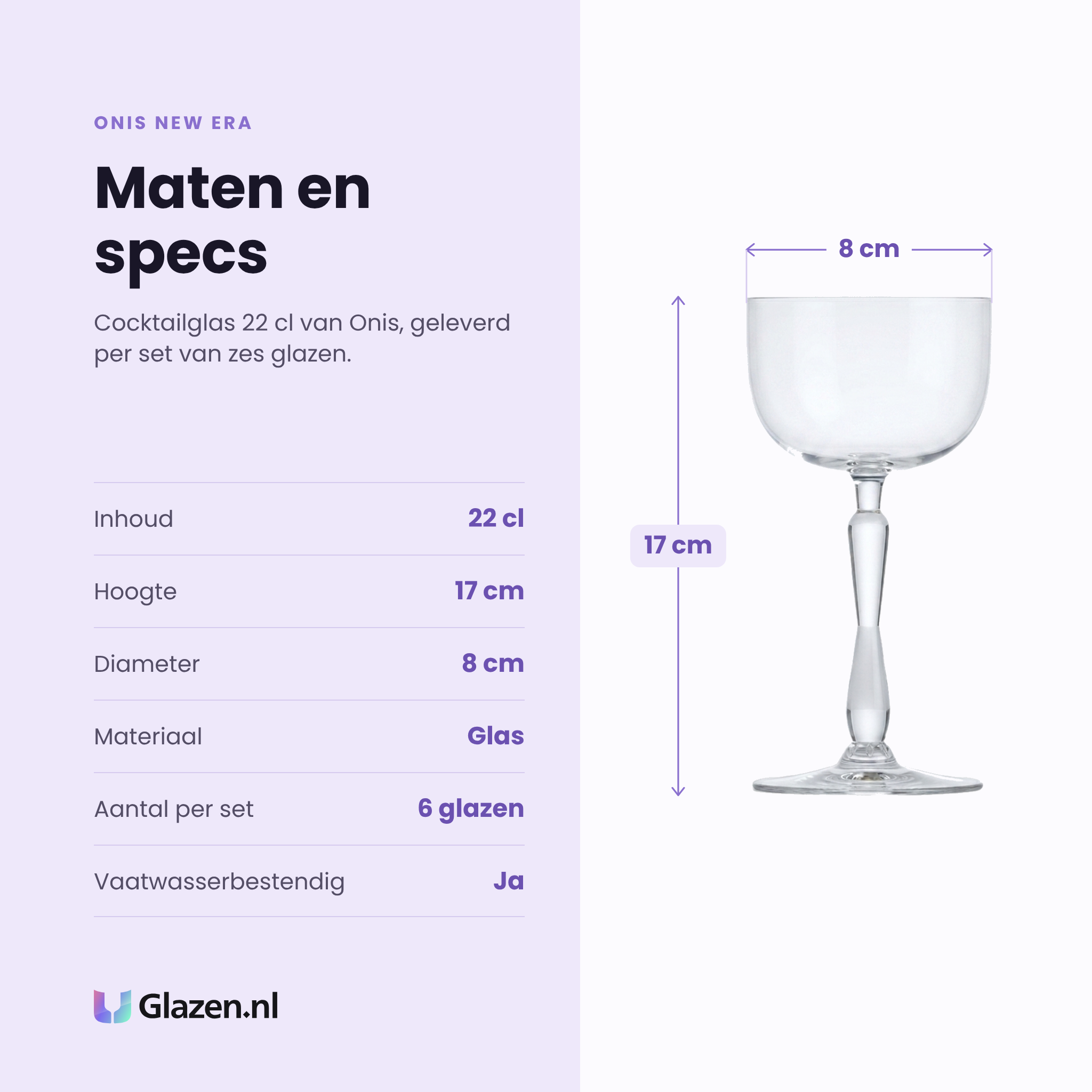 Onis New Era cocktailglas 22 cl specificaties: inhoud 22 cl, hoogte 17 cm, diameter 8 cm, glas, set van 6