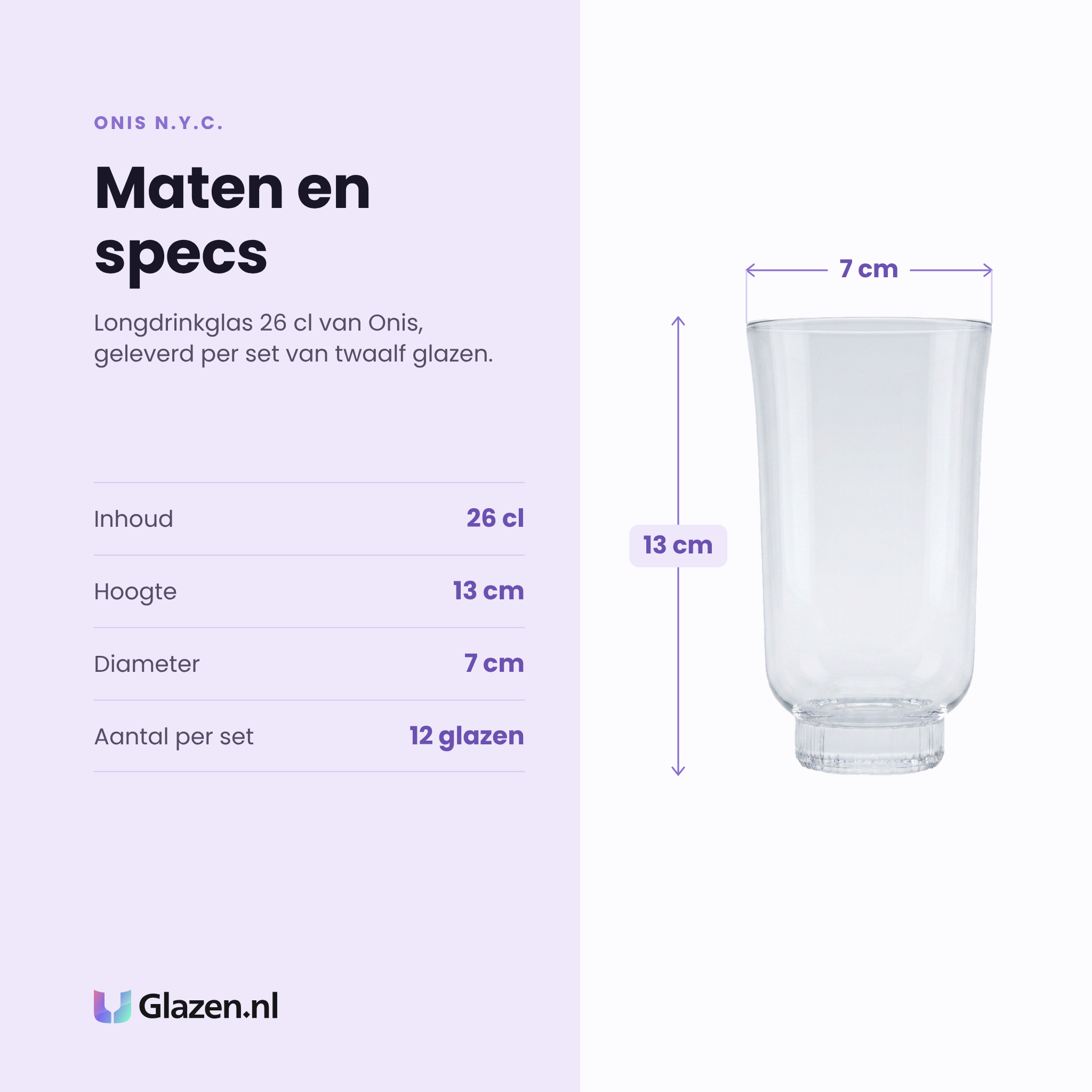 Onis N.Y.C. longdrinkglas 26 cl specificaties: inhoud 26 cl, hoogte 13 cm, diameter 7 cm, set van 12