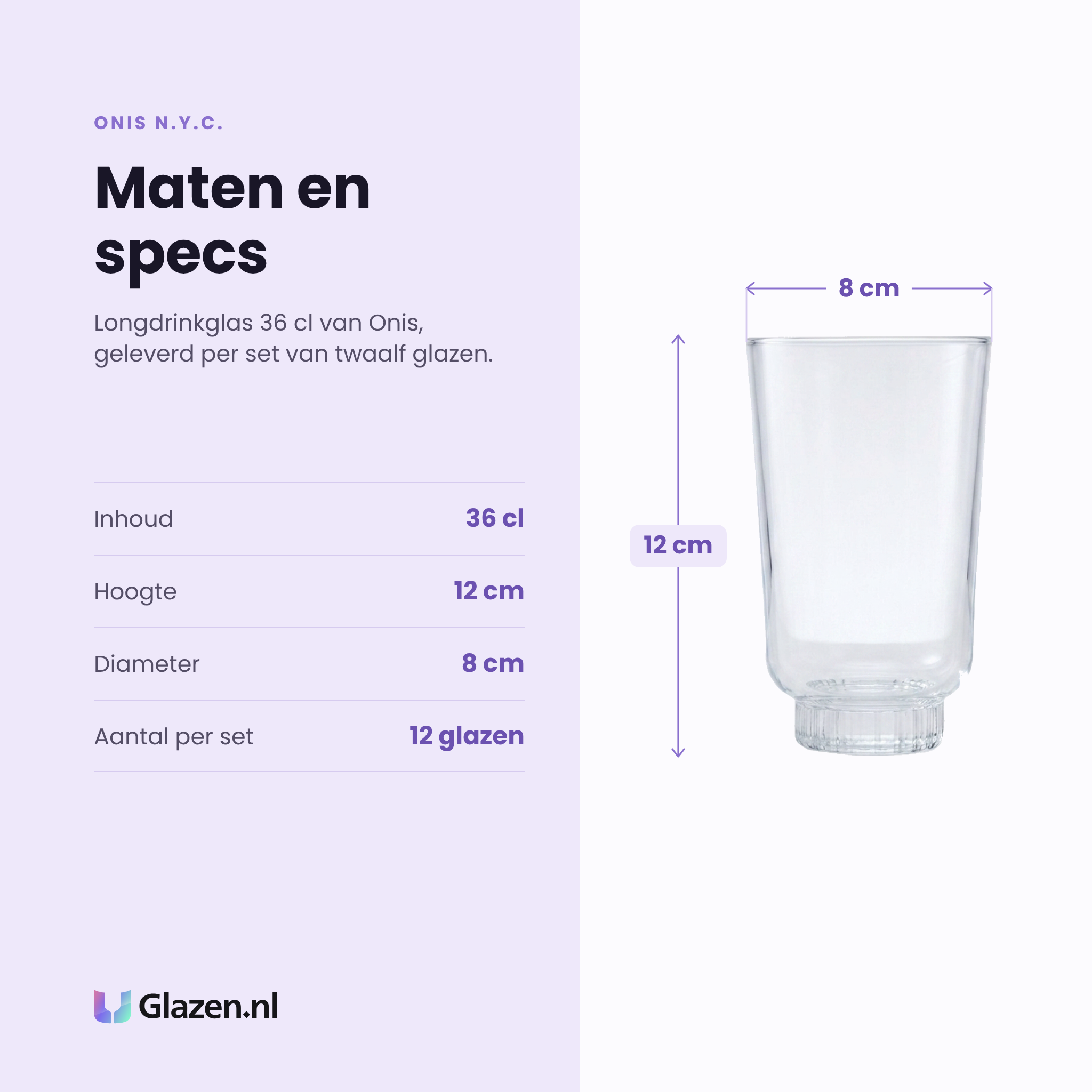 Onis N.Y.C. longdrinkglas 36 cl specificaties: inhoud 36 cl, hoogte 12 cm, diameter 8 cm, set van 12