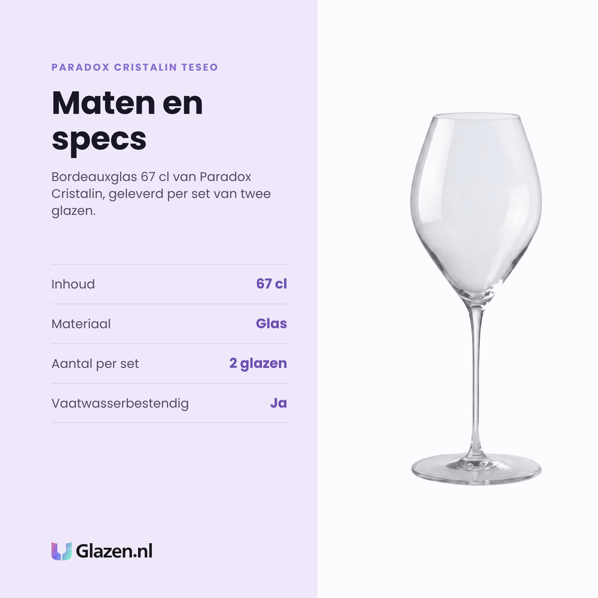 Paradox Cristalin Teseo bordeauxglas 67 cl specificaties: inhoud 67 cl, glas, set van 2