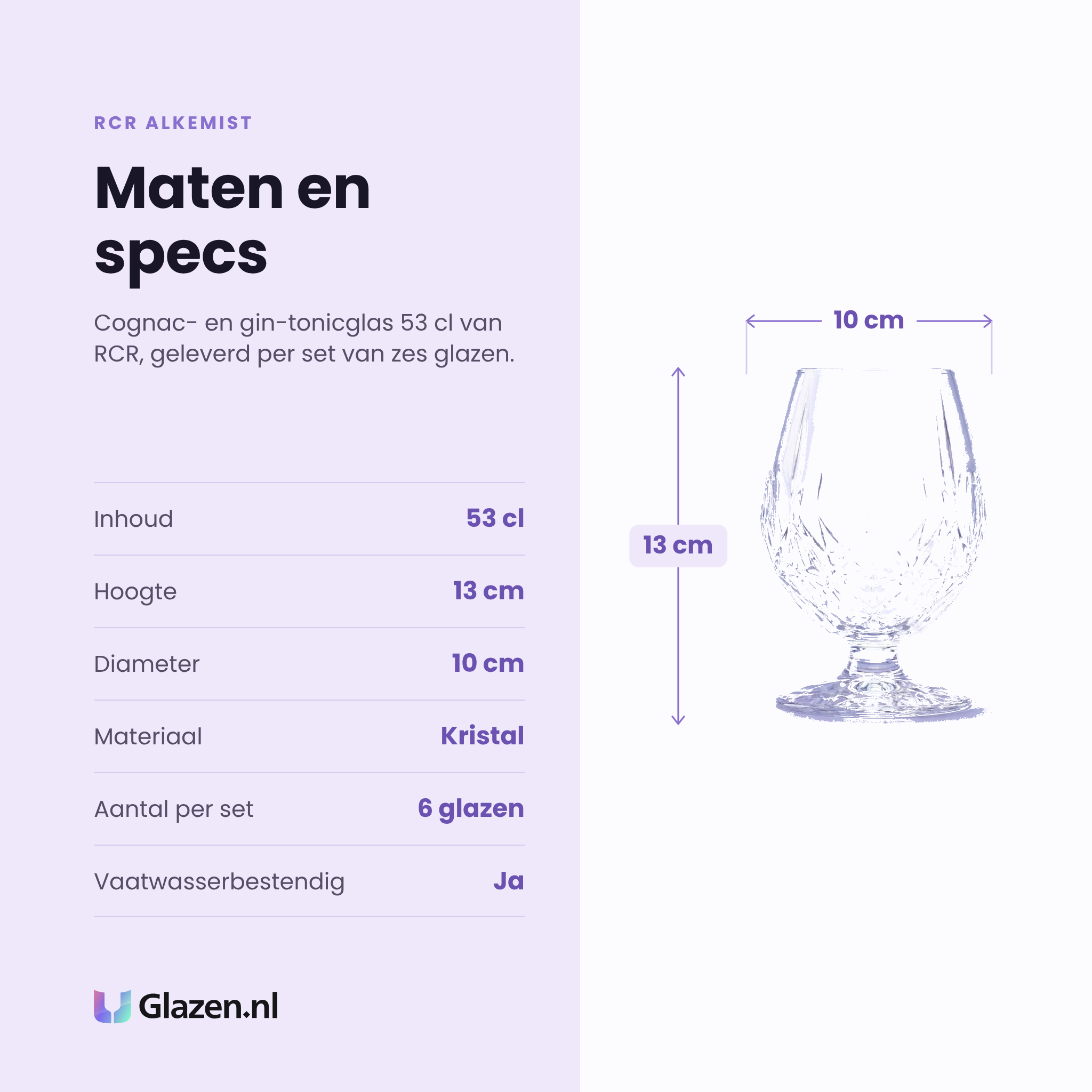 RCR Alkemist cognac- en gin-tonicglas 53 cl specificaties: inhoud 53 cl, hoogte 13 cm, diameter 10 cm, kristal, set van 6