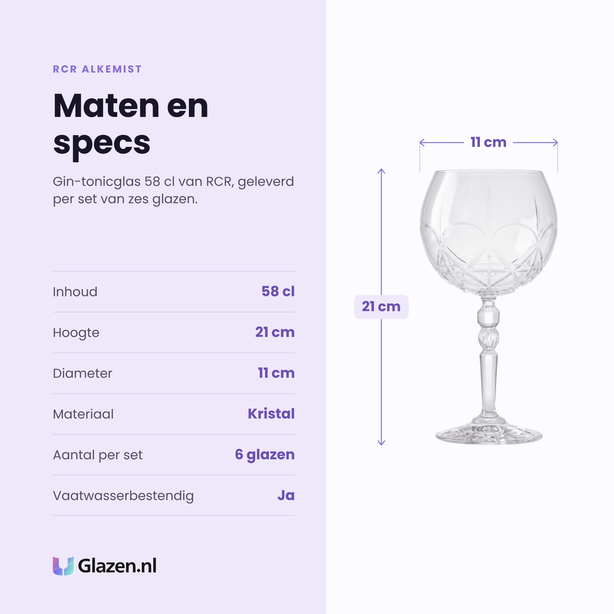 RCR Alkemist gin-tonicglas 58 cl specificaties: inhoud 58 cl, hoogte 21 cm, diameter 11 cm, kristal, set van 6
