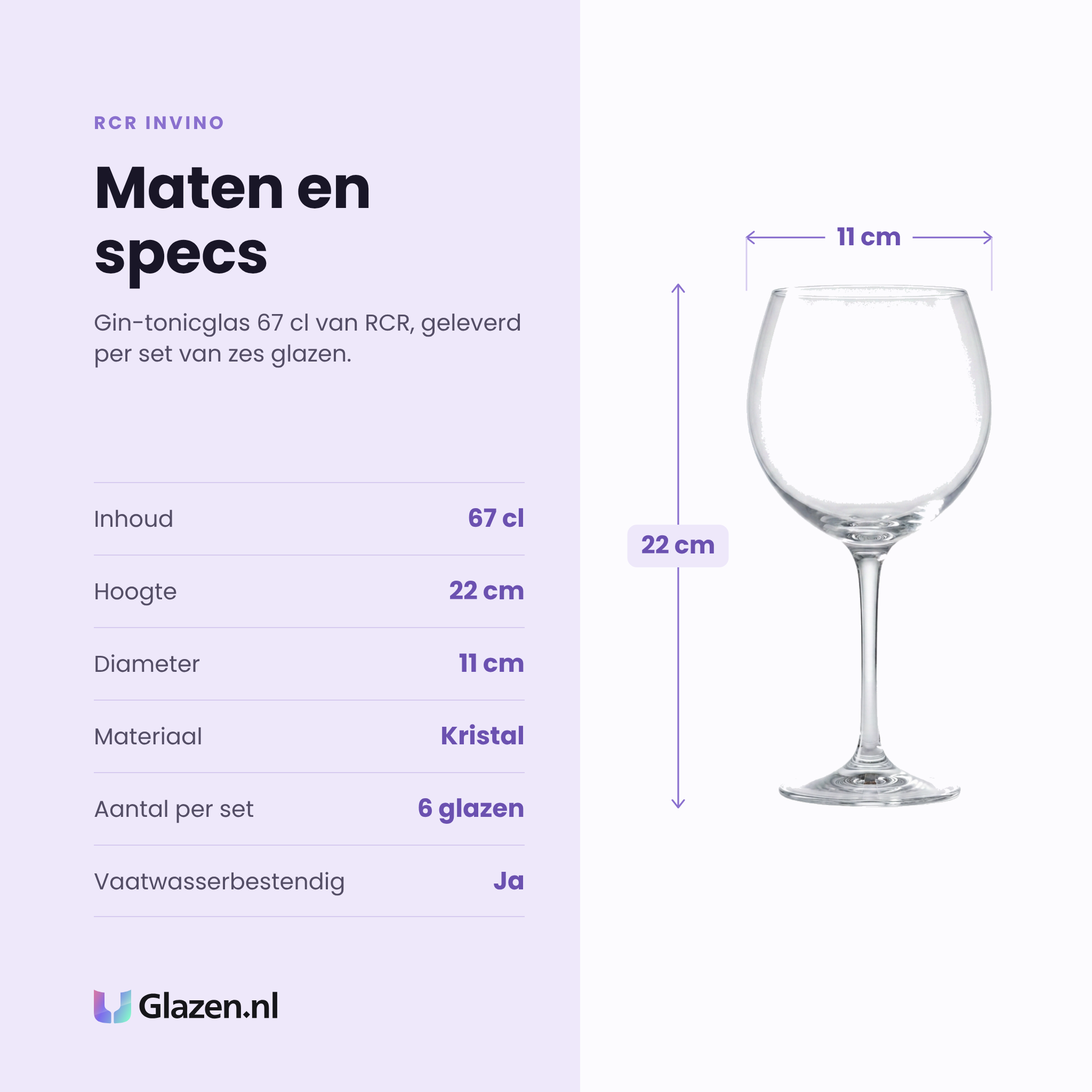 RCR Invino gin-tonicglas 67 cl specificaties: inhoud 67 cl, hoogte 22 cm, diameter 11 cm, kristal, set van 6