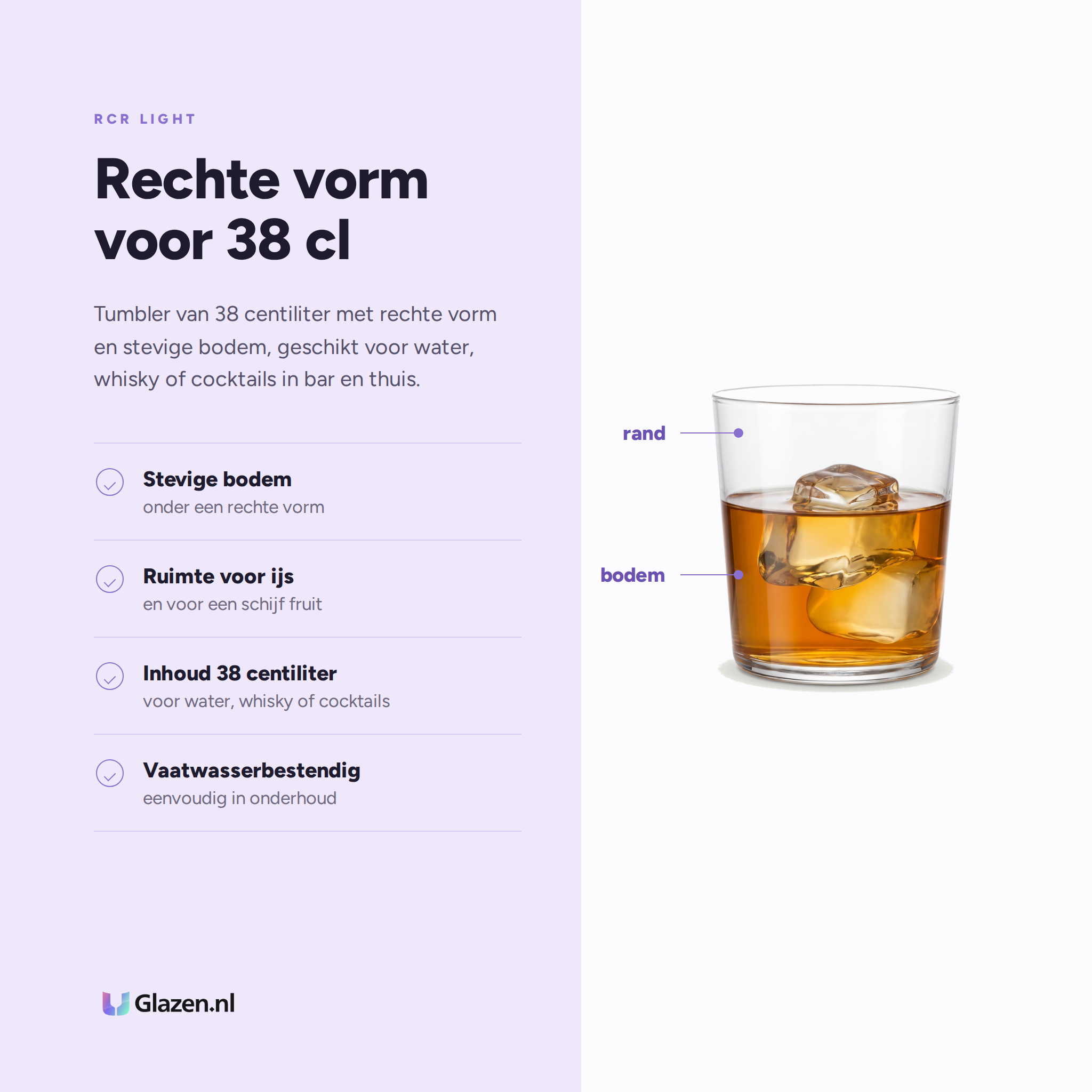 RCR Light Tumbler Dof 38 Cl eigenschappen: stevige bodem, ruimte voor ijs, inhoud 38 centiliter, vaatwasserbestendig
