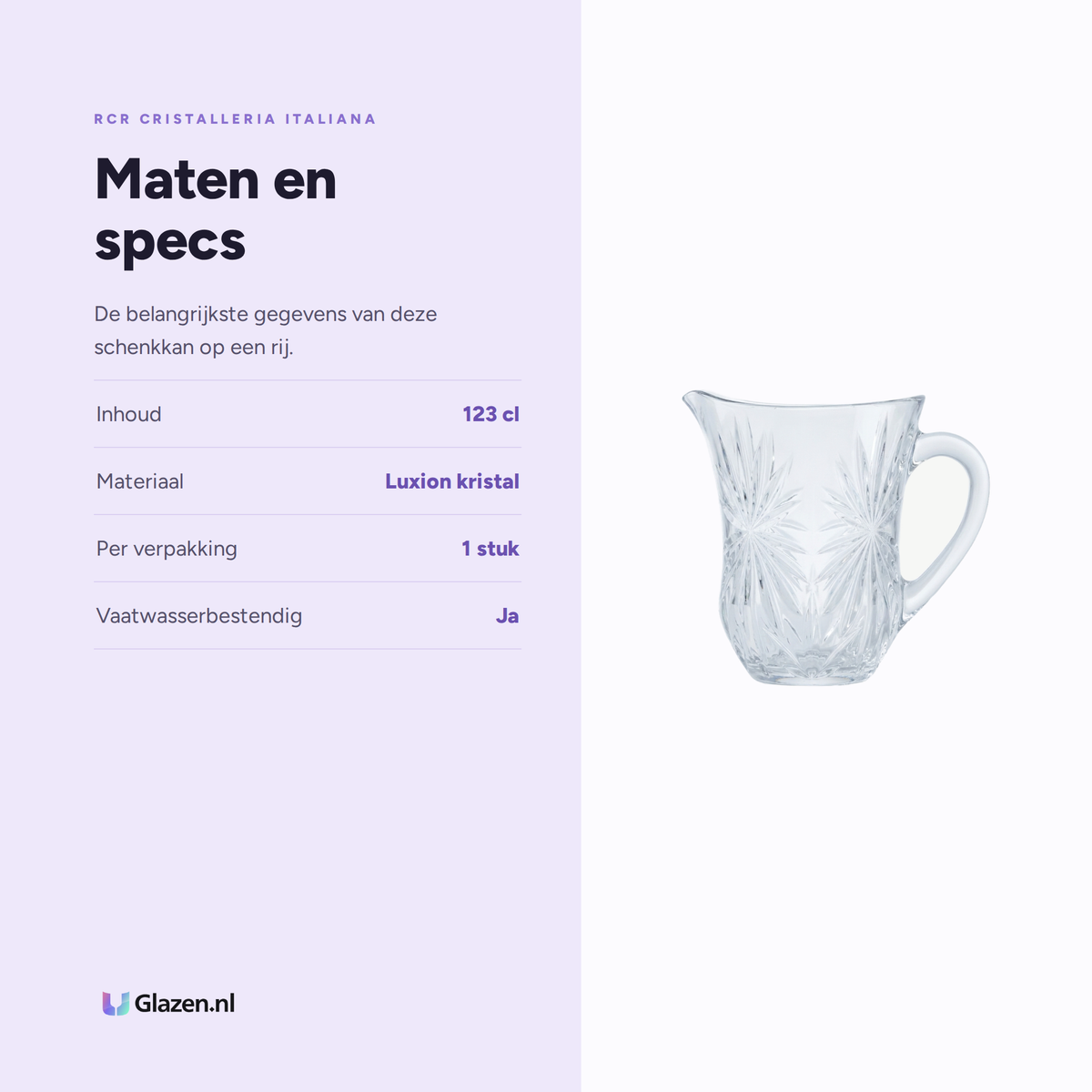 Maten en specs van de RCR Oasis Schenkkan 123 Cl
