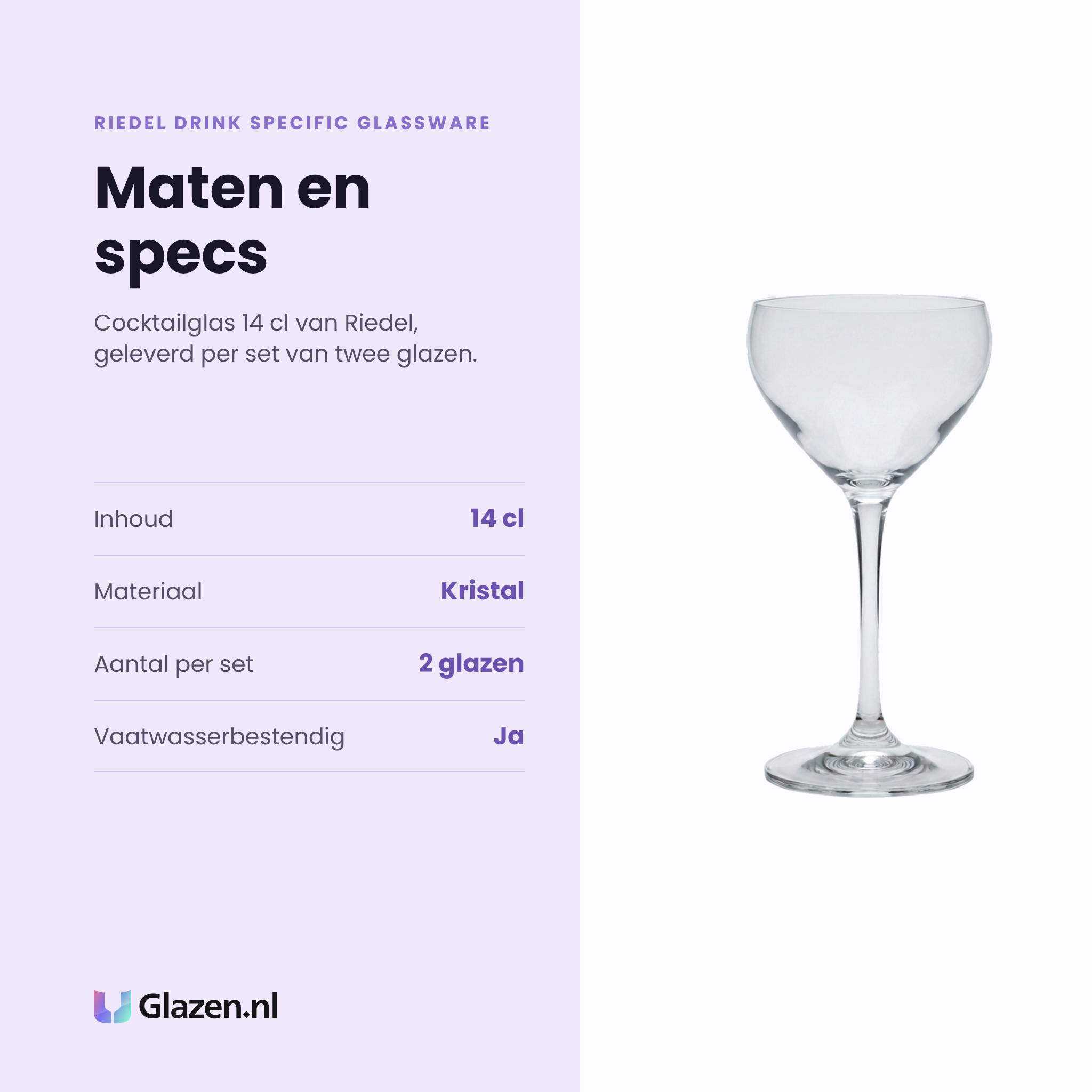 Riedel Drink Specific Glassware cocktailglas 14 cl specificaties: inhoud 14 cl, kristal, set van 2