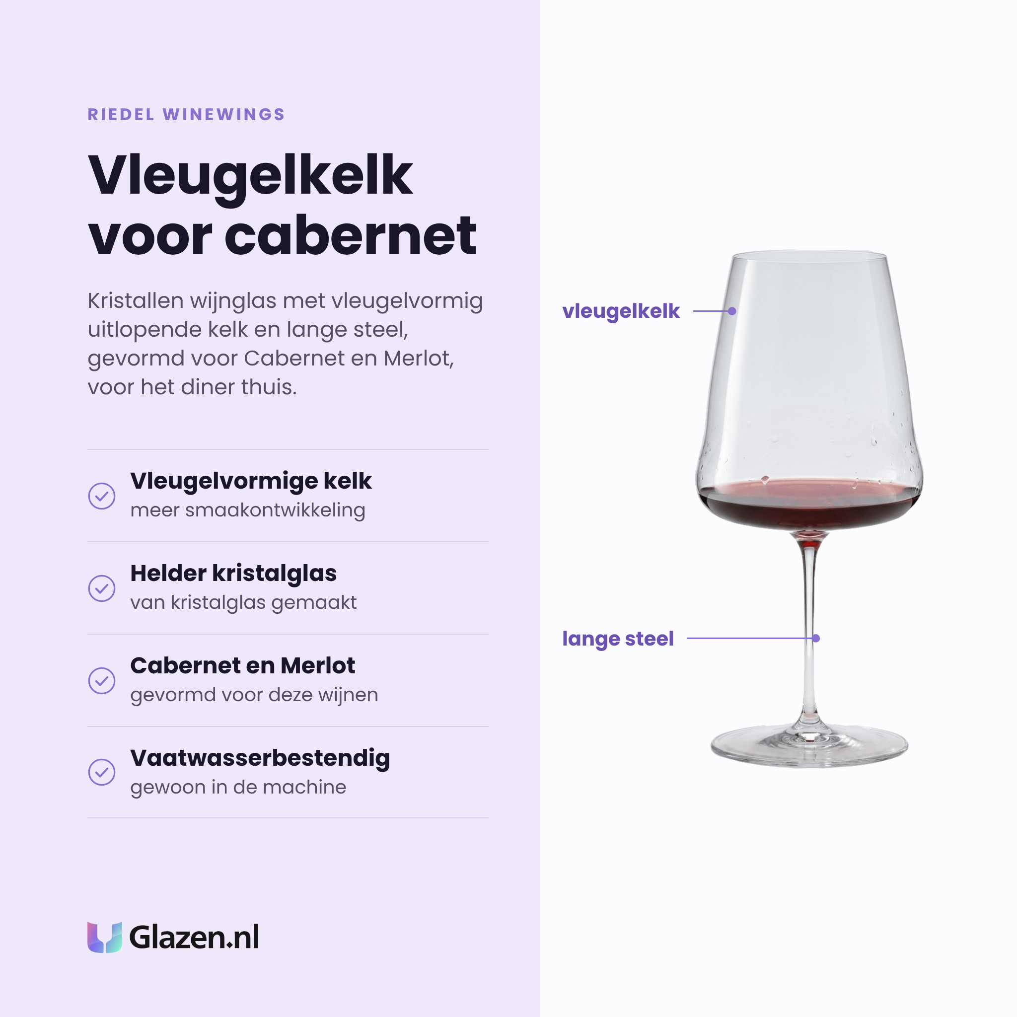 Riedel Winewings wijnglas 100,2 cl eigenschappen: vleugelvormige kelk, meer smaakontwikkeling, gevormd voor cabernet en merlot, vaatwasserbestendig