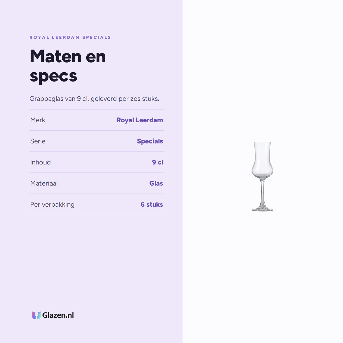 Royal Leerdam Specials Grappa / Borrelglas 9 Cl - 6 Stuks, maten en specs