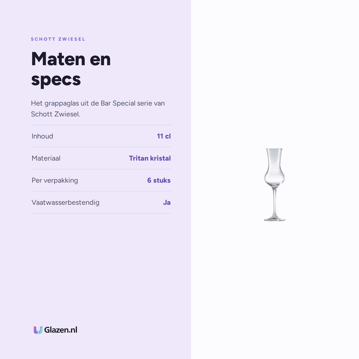 Maten en specs van Schott Zwiesel Bar Special Grappaglas 11 Cl