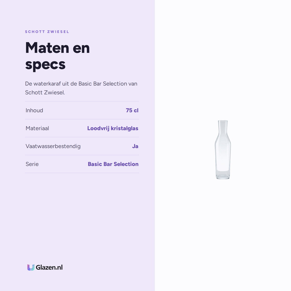 Maten en specs van Schott Zwiesel Basic Bar Selection Waterkaraf Nr. 3 75 Cl