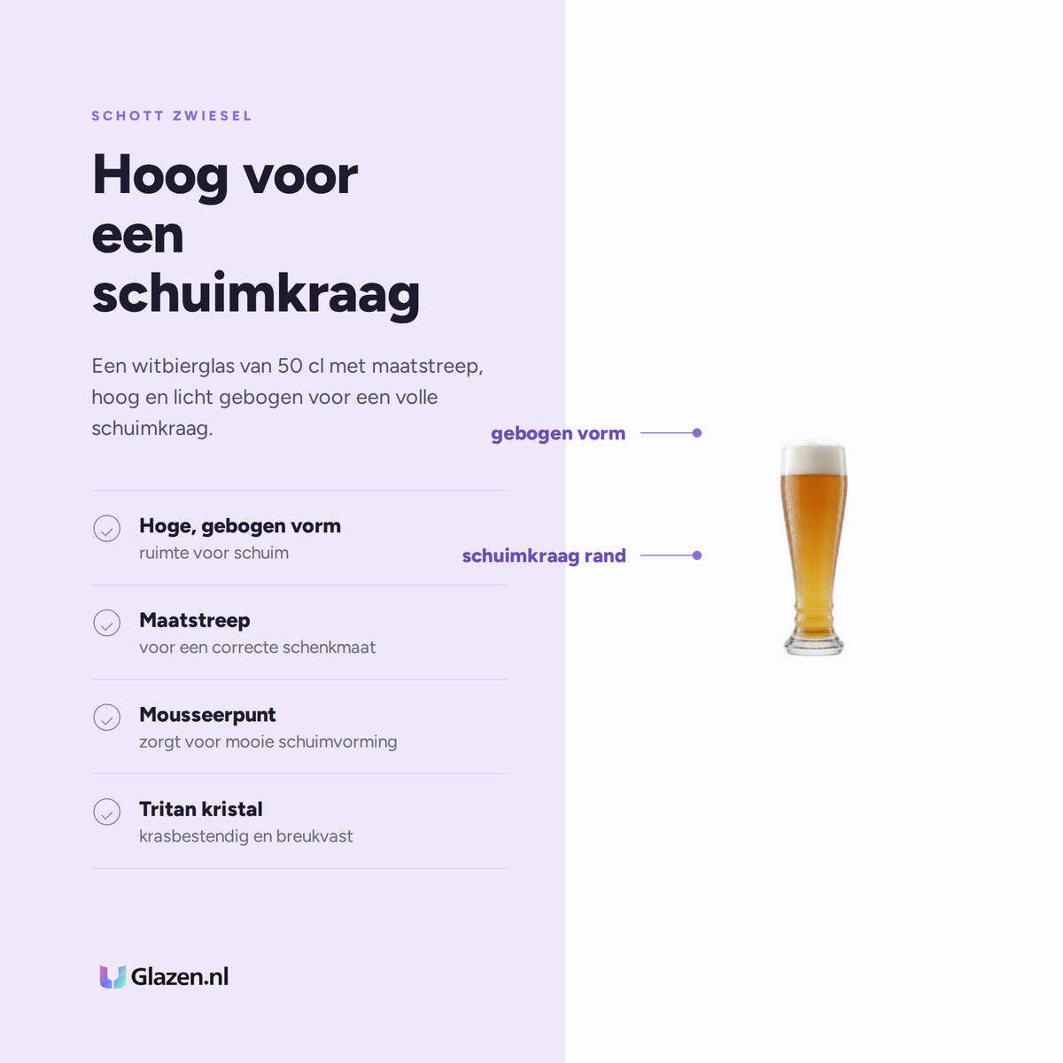Eigenschappen van Schott Zwiesel Beer Basic Bavaria Witbierglas 50 Cl met Maatstreep