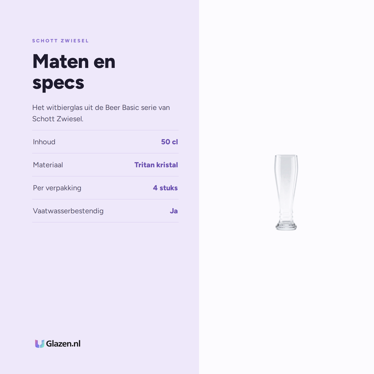Maten en specs van Schott Zwiesel Beer Basic Bavaria Witbierglas 50 Cl met Maatstreep
