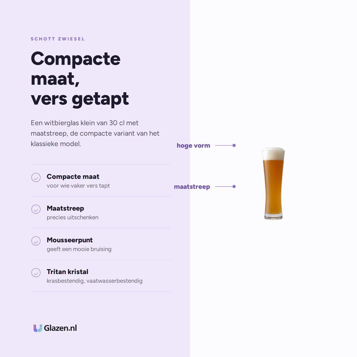 Eigenschappen van Schott Zwiesel Beer Basic Witbierglas Klein 30 Cl met Maatstreep
