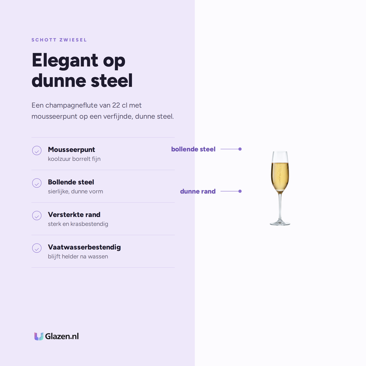Eigenschappen van Schott Zwiesel Diva Champagneglas 22 Cl met Mousseerpunt