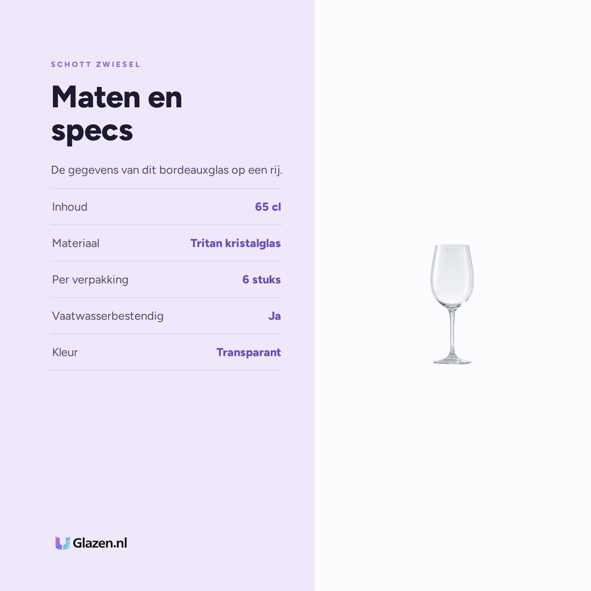 Maten en specs van de Schott Zwiesel Ever Classico Bordeauxglas 65 Cl - 6 Stuks