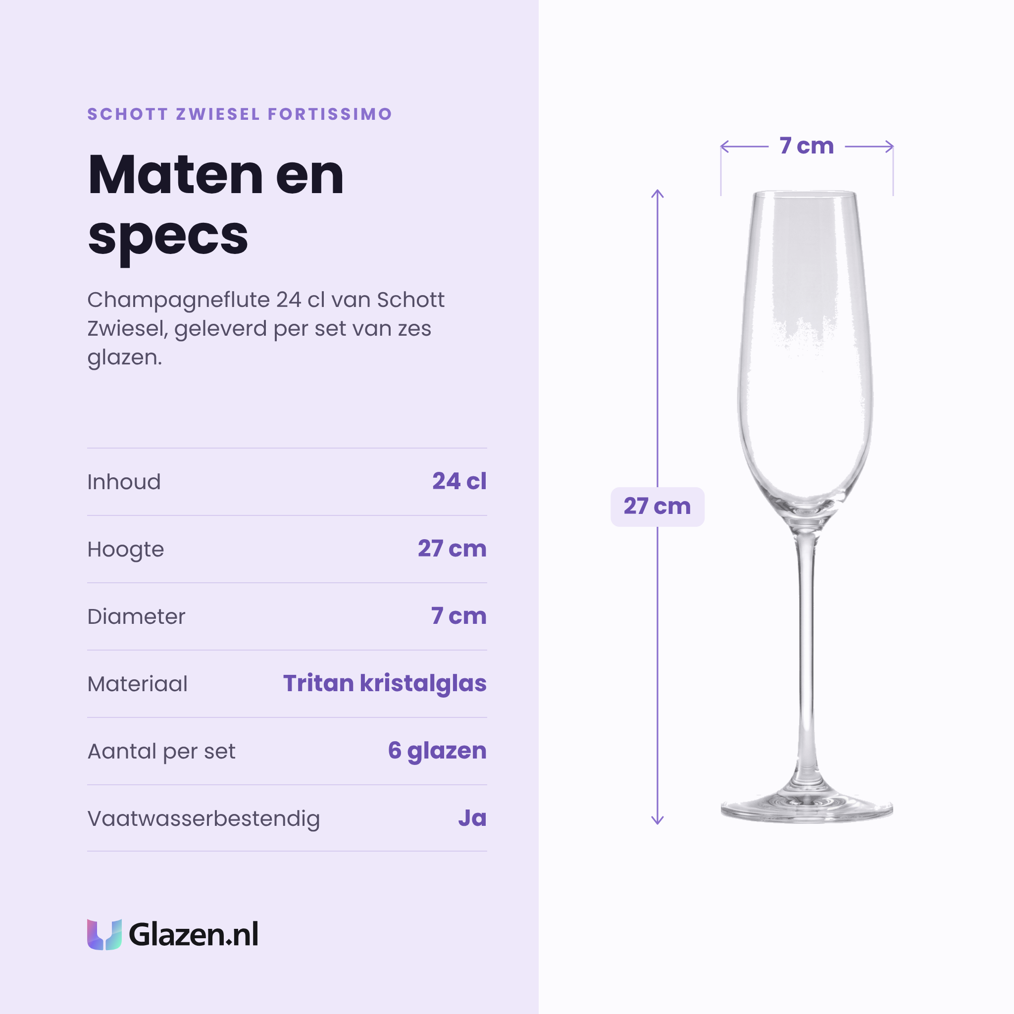 Schott Zwiesel Fortissimo champagneflute 24 cl specificaties: inhoud 24 cl, hoogte 27 cm, diameter 7 cm, tritan kristalglas, set van 6