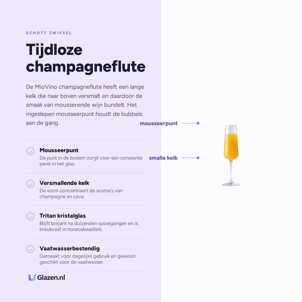 Eigenschappen van Schott Zwiesel MioVino Champagneglas 26 Cl met Mousseerpunt - 4 Stuks