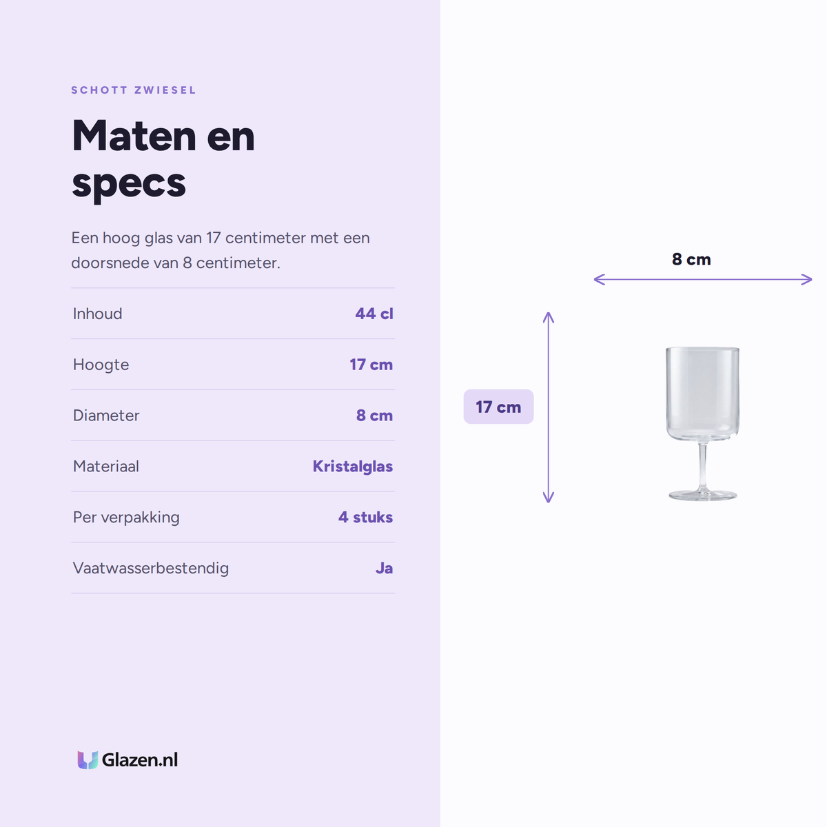 Maten en specificaties van de Schott Zwiesel Modo Waterglas 44 Cl - 4 Stuks