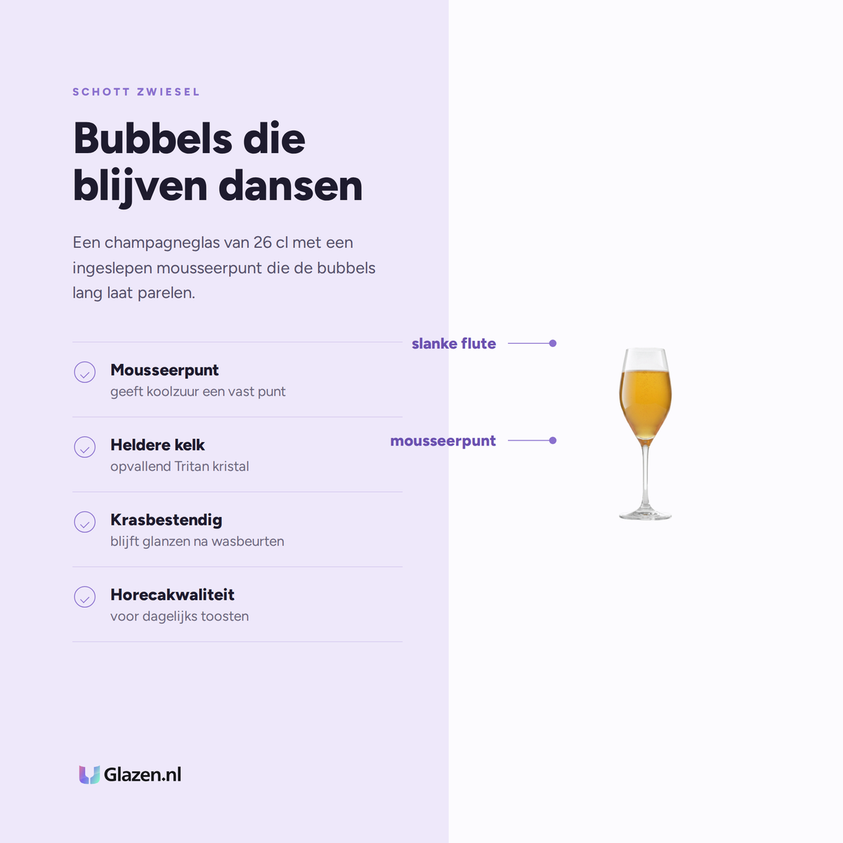 Eigenschappen van Schott Zwiesel Vina Champagneglas 26 Cl met Mousseerpunt