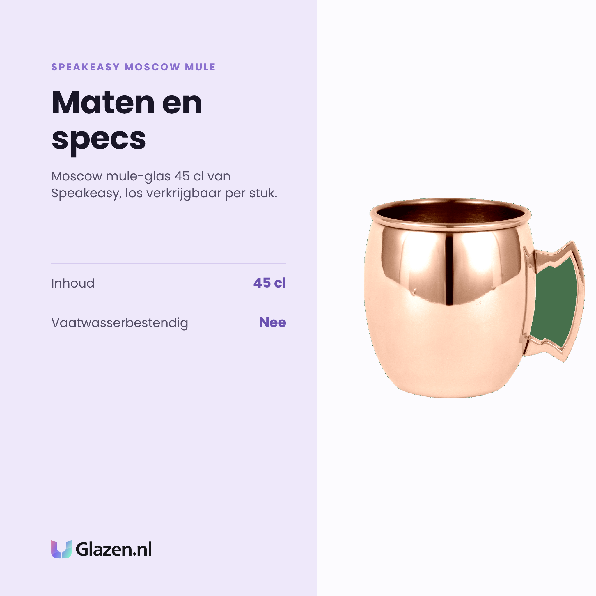 Speakeasy Moscow Mule cocktailglas 45 cl specificaties: inhoud 45 cl, niet vaatwasserbestendig