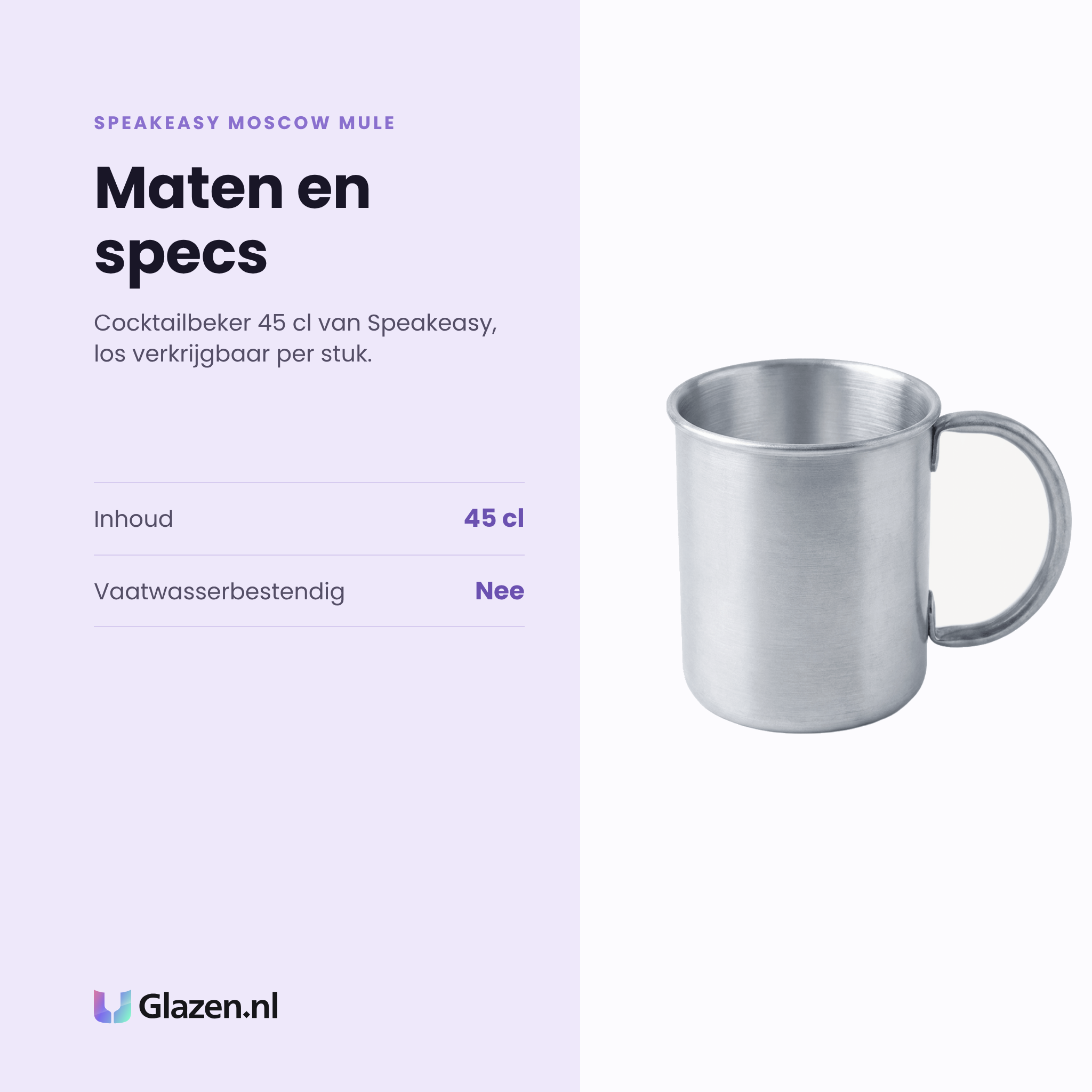 Speakeasy Moscow Mule cocktailbeker 45 cl specificaties: inhoud 45 cl, niet vaatwasserbestendig, los per stuk