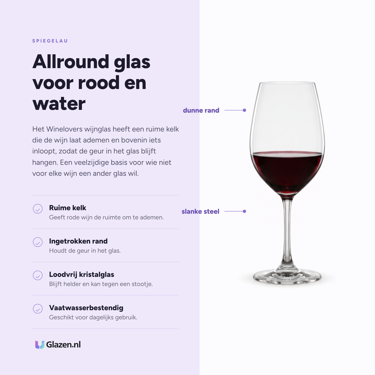 Infographic met de eigenschappen van het Spiegelau Winelovers wijnglas 46 cl