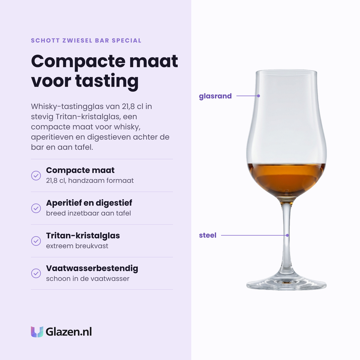 Schott Zwiesel Bar Special whisky-tastingglas 21,8 cl eigenschappen: compacte maat, voor aperitief en digestief, tritan-kristalglas, vaatwasserbestendig