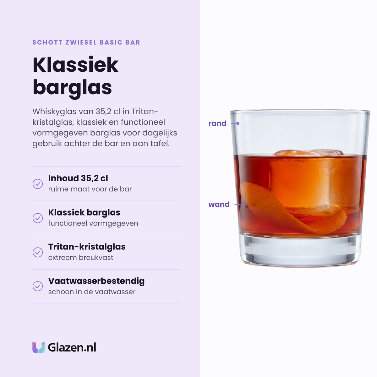 Schott Zwiesel Basic Bar whiskyglas 35,2 cl eigenschappen: inhoud 35,2 cl, klassiek barglas, tritan-kristalglas, vaatwasserbestendig