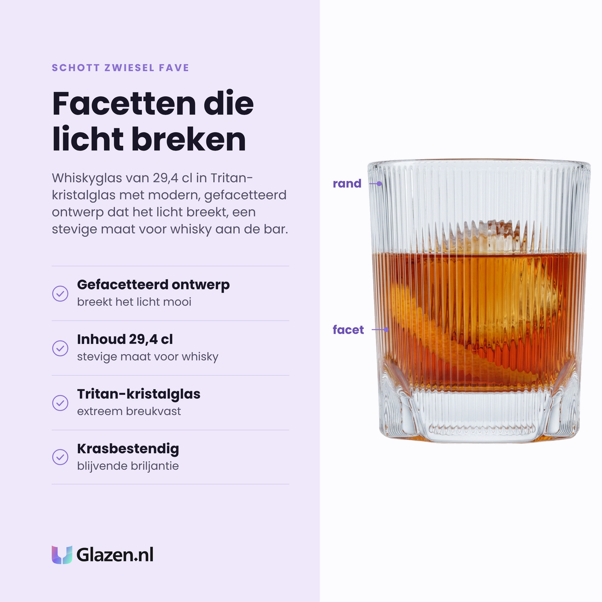 Schott Zwiesel Fave whiskyglas 29,4 cl eigenschappen: gefacetteerd ontwerp, inhoud 29,4 cl, tritan-kristalglas, krasbestendig