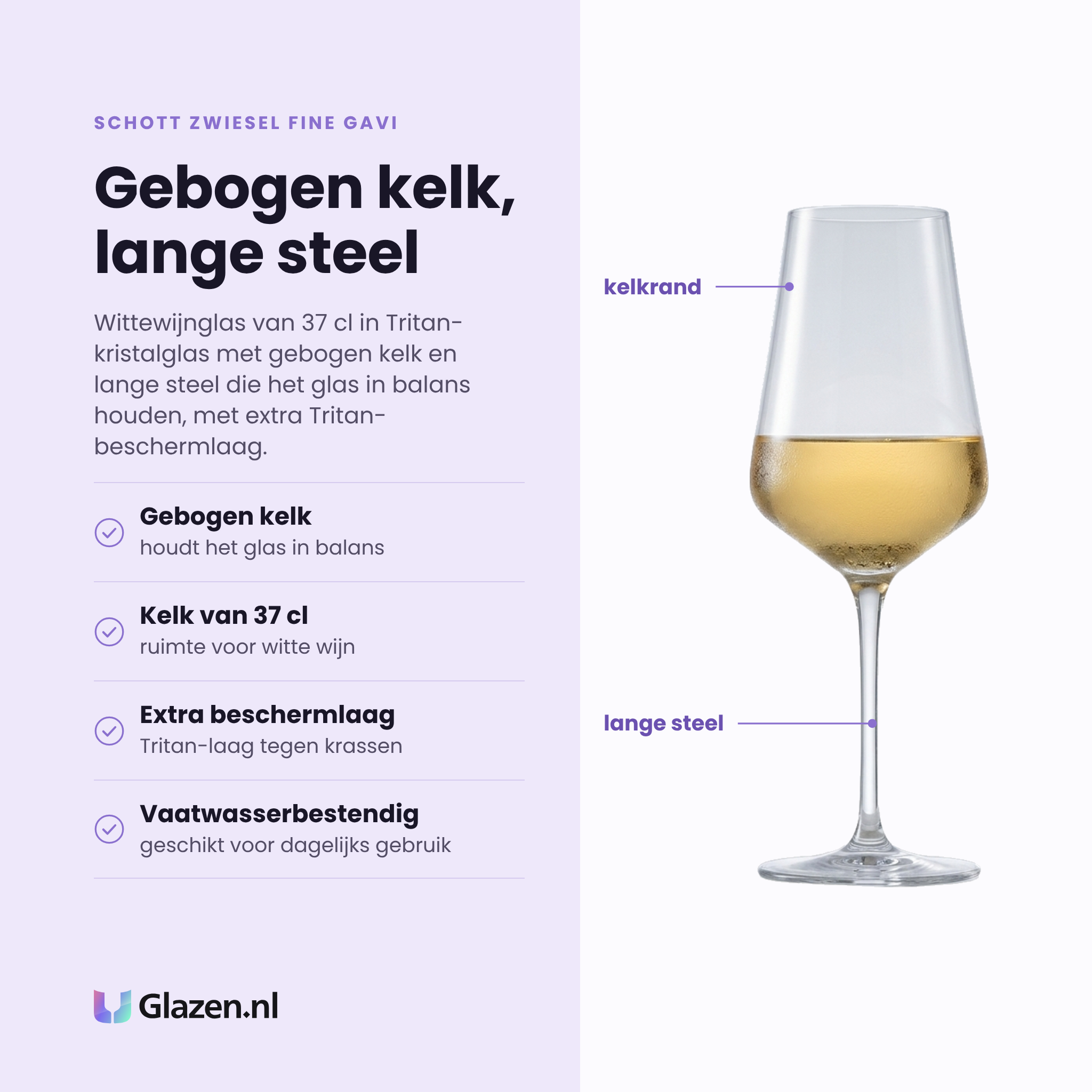 Schott Zwiesel Fine Gavi witte wijnglas 37 cl eigenschappen: gebogen kelk, lange steel, extra tritan-beschermlaag, vaatwasserbestendig