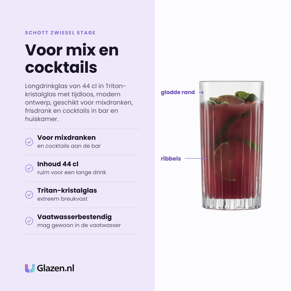Schott Zwiesel Stage longdrinkglas 44 cl eigenschappen: voor mixdranken en cocktails, inhoud 44 cl, tritan-kristalglas extreem breukvast, vaatwasserbestendig