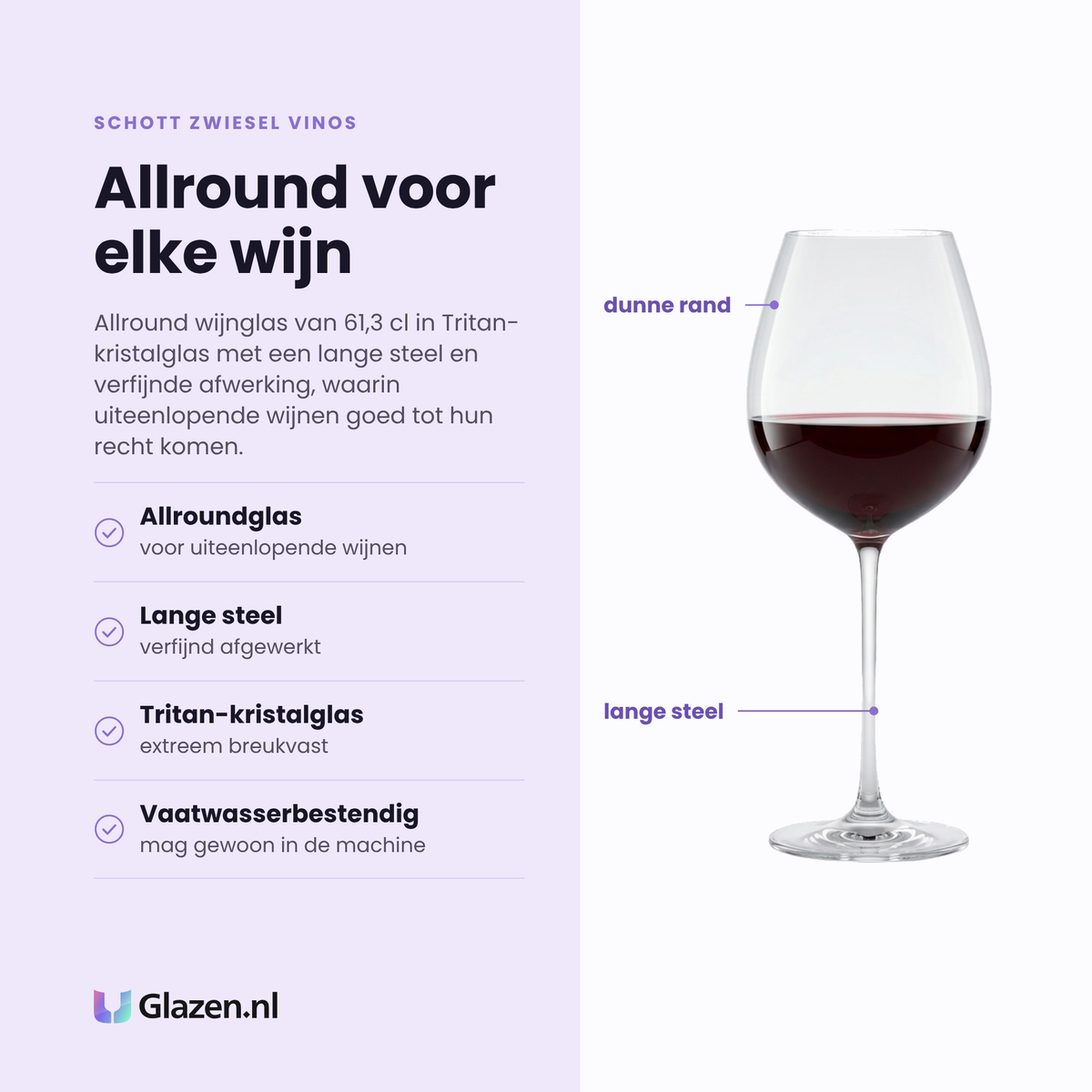 Schott Zwiesel Vinos wijnglas 61,3 cl eigenschappen: allroundglas voor uiteenlopende wijnen, lange steel, tritan-kristalglas, vaatwasserbestendig