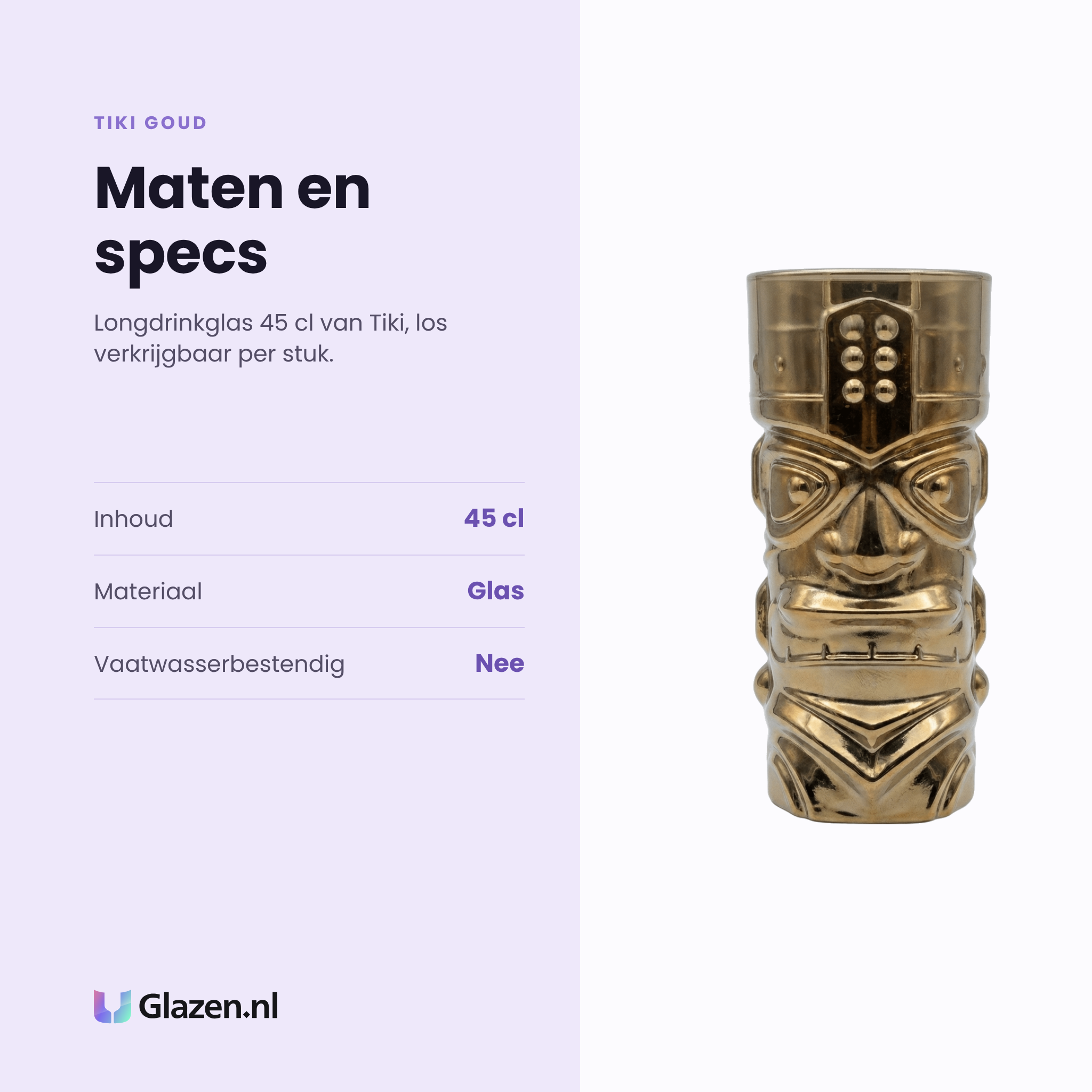 Tiki Goud longdrinkglas 45 cl specificaties: inhoud 45 cl, glas, los per stuk