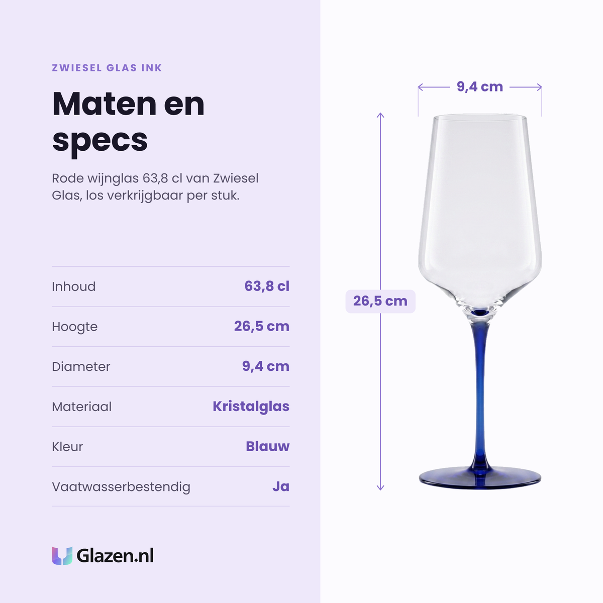 Zwiesel Glas Ink rode wijnglas 63,8 cl specificaties: inhoud 63,8 cl, hoogte 26,5 cm, diameter 9,4 cm, kristalglas, los per stuk