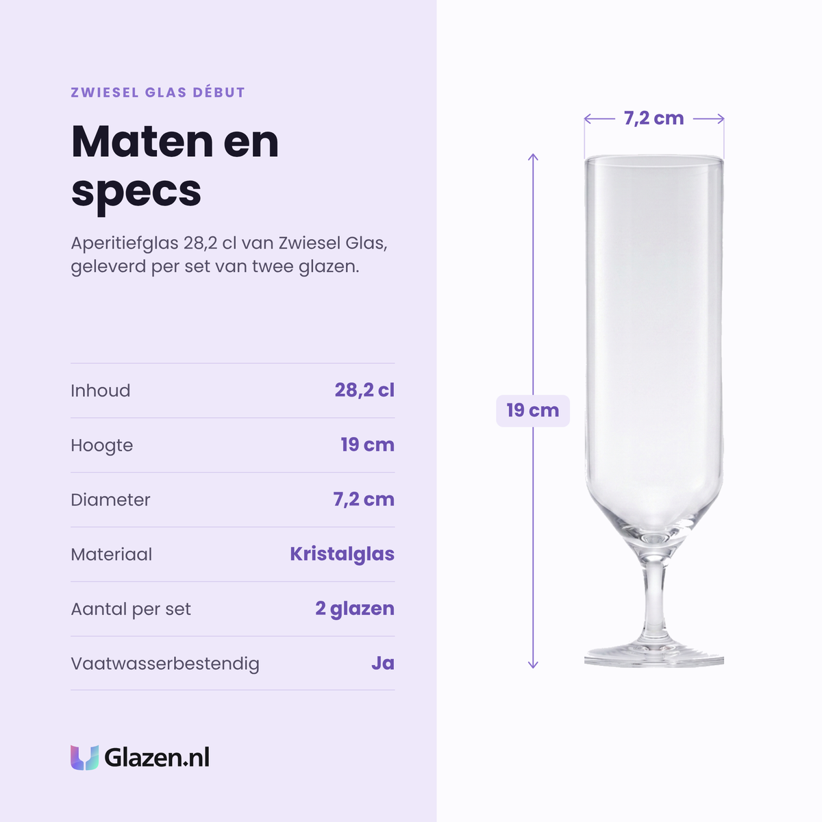 Zwiesel Glas Début aperitiefglas 28,2 cl specificaties: inhoud 28,2 cl, hoogte 19 cm, diameter 7,2 cm, kristalglas, set van 2