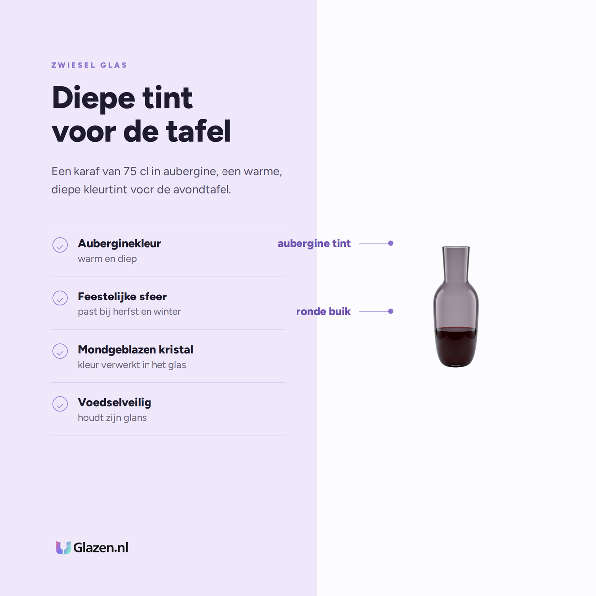 Eigenschappen van Zwiesel Glas Aura Karaf 75 Cl Aubergine