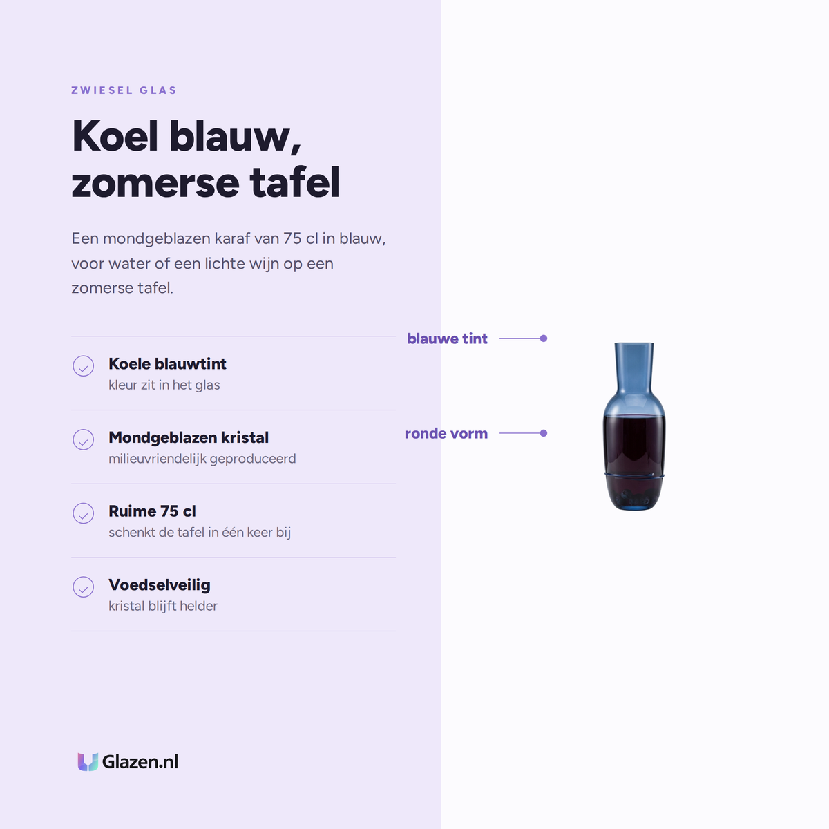 Eigenschappen van Zwiesel Glas Aura Karaf 75 Cl Blauw