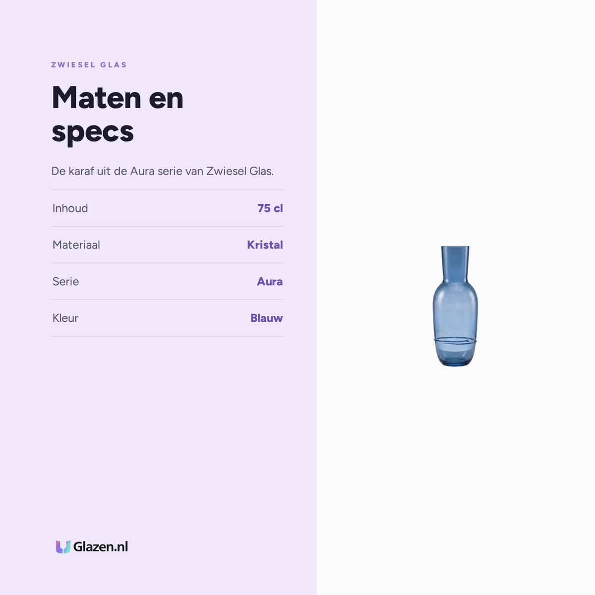 Maten en specs van Zwiesel Glas Aura Karaf 75 Cl Blauw