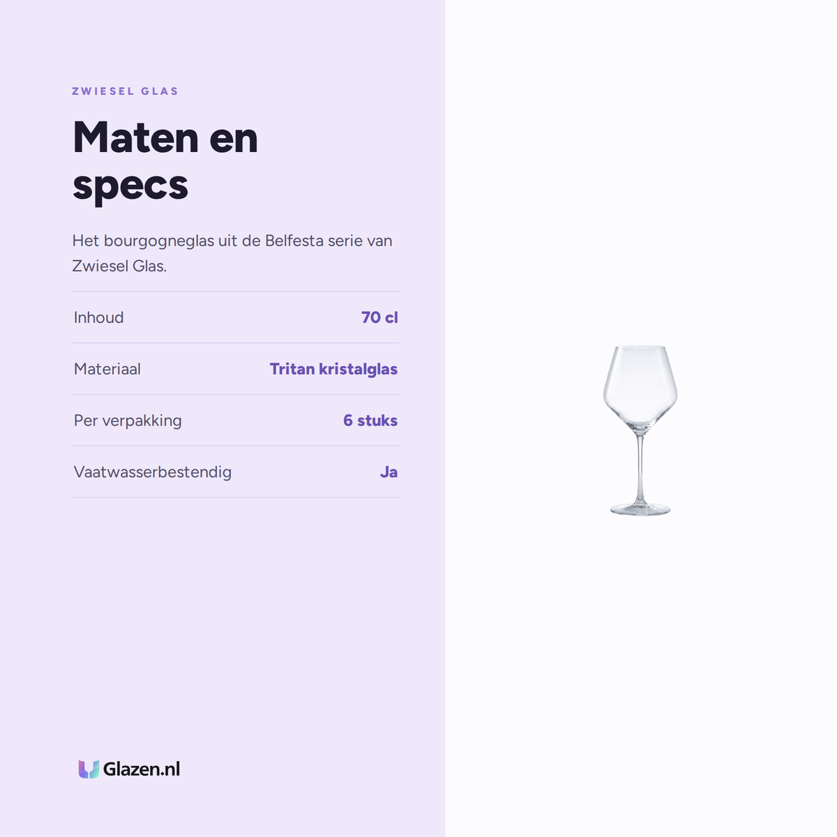Maten en specs van Zwiesel Glas Belfesta Bourgogneglas 70 Cl