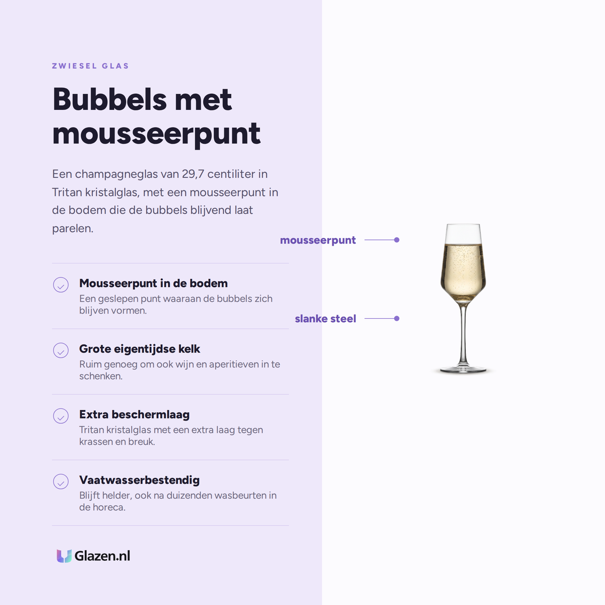 Eigenschappen van de Zwiesel Glas Belfesta Champagneglas 29,7 Cl met Mousseerpunt - 6 Stuks