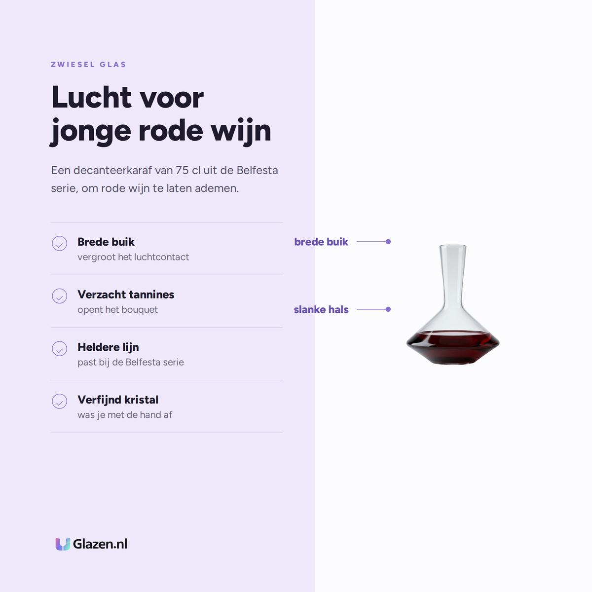 Eigenschappen van Zwiesel Glas Belfesta Decanteerkaraf Rode Wijn 75 Cl