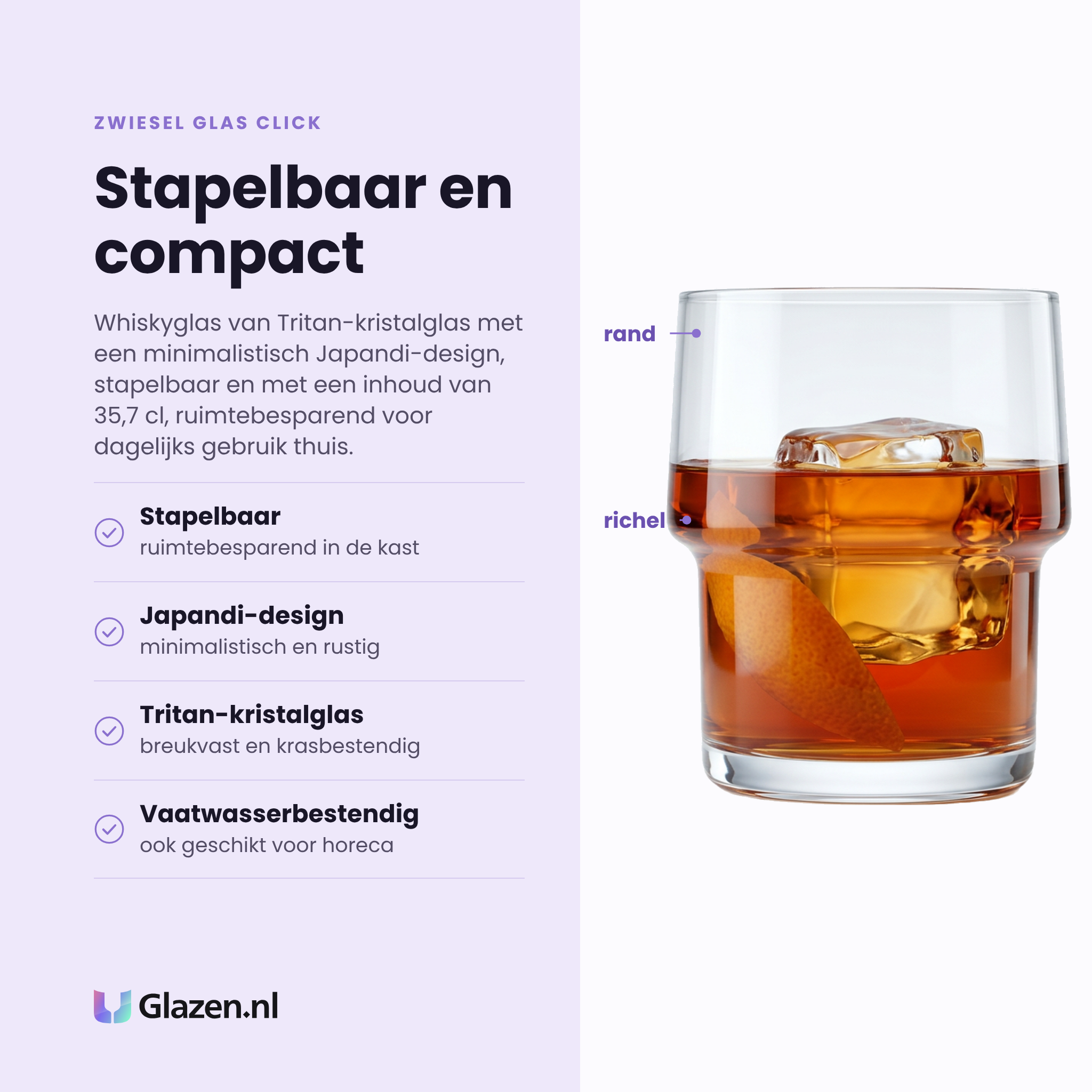 Zwiesel Glas Click whiskyglas 35,7 cl eigenschappen: stapelbaar, japandi-design, tritan-kristalglas, vaatwasserbestendig