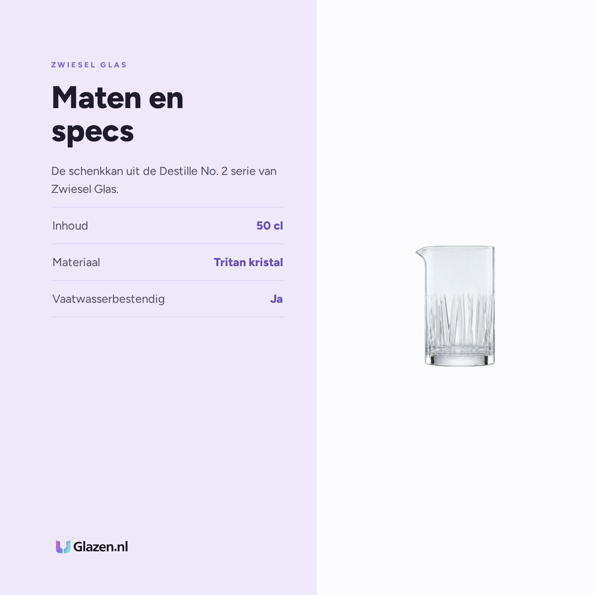 Maten en specs van Zwiesel Glas Destille No. 2 Basic Bar Motion Schenkkan 50 Cl