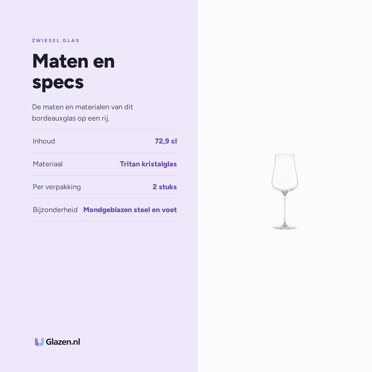 Maten en specificaties van de Zwiesel Glas Duo Bordeauxglas 72,9 Cl in Geschenkverpakking - 2 Stuks
