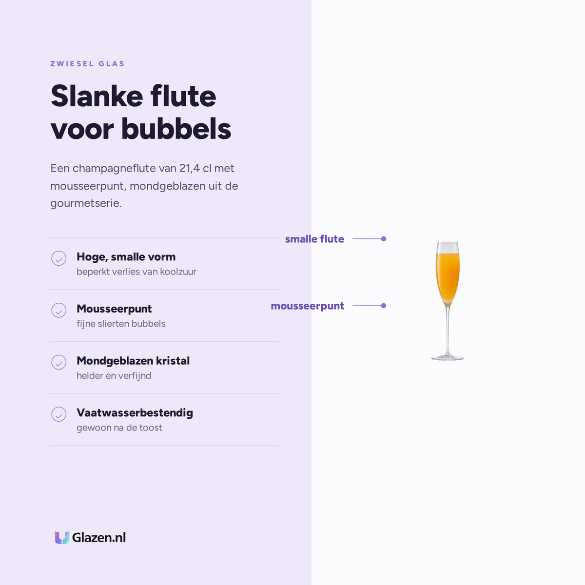 Eigenschappen van Zwiesel Glas Enoteca Champagneglas 21,4 Cl met Mousseerpunt in Geschenkverpakking
