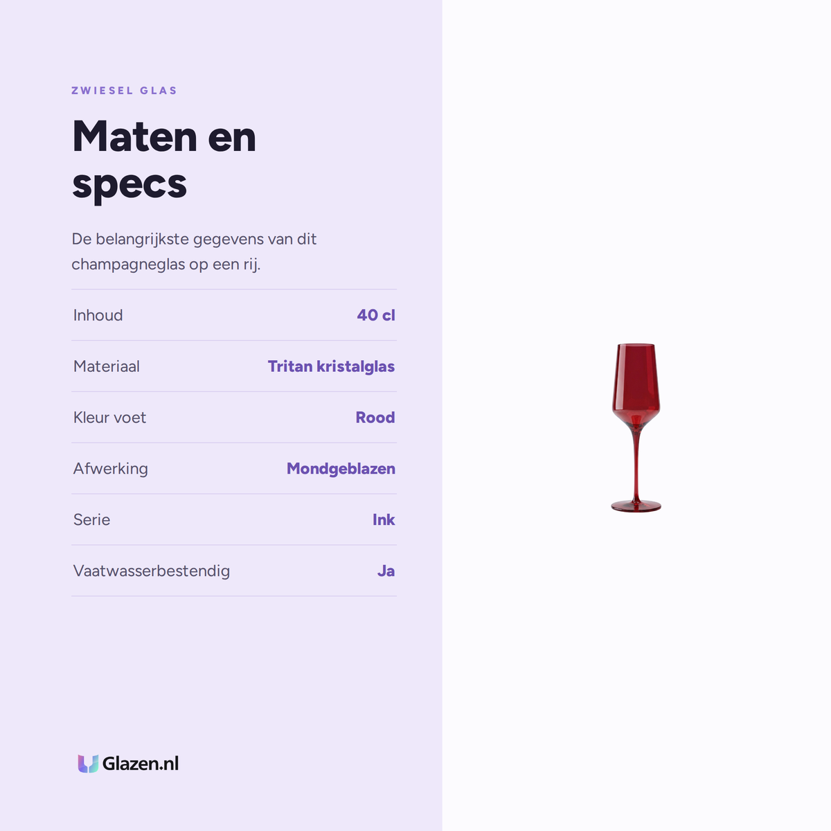 Maten en specificaties van Zwiesel Glas Ink Champagneglas 40 Cl Rood