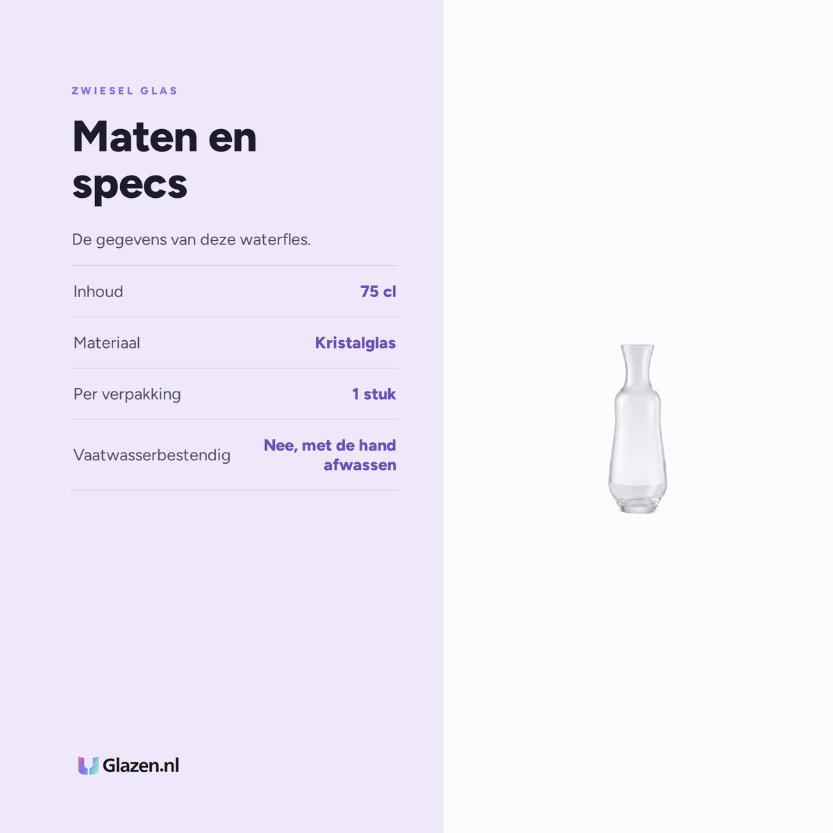 Maten en specs van de Zwiesel Glas Marlène Waterfles 75 Cl