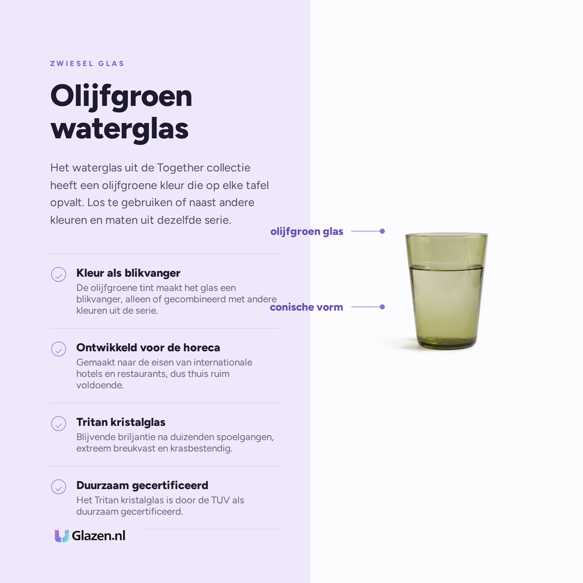 Zwiesel Glas Together Waterglas 54,8 Cl Olijfgroen - 4 Stuks eigenschappen infographic