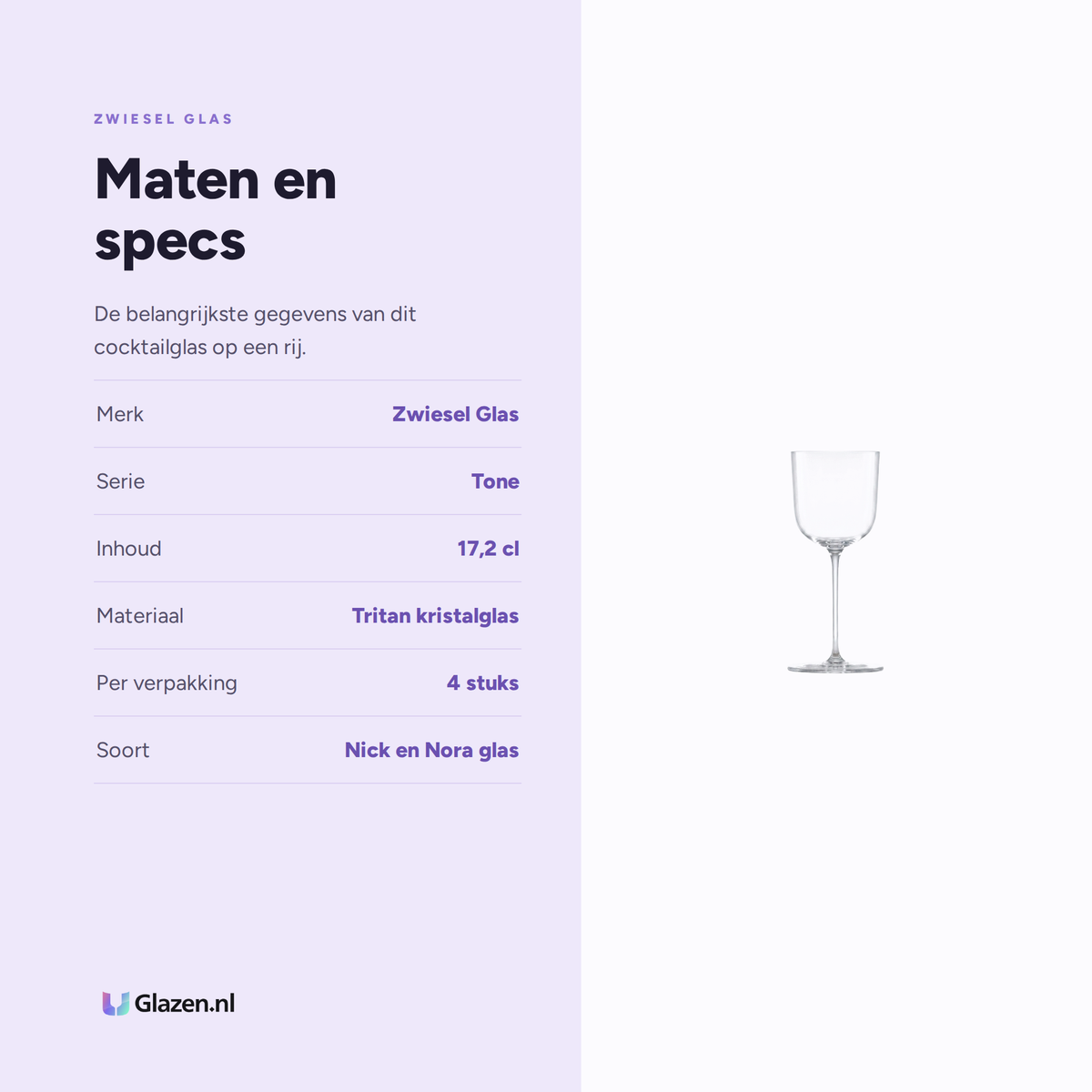 Zwiesel Glas Tone Nick en Nora cocktailglas 17,2 cl maten en specs